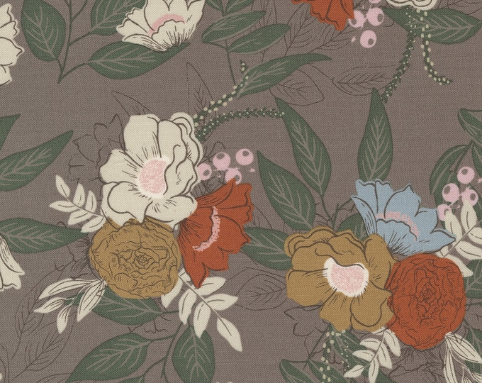 Moda Fabrics | Slow Stroll | 45541 15 | Walnut | Gratitude Bouquet Large Floral | Fat Quarters and Yardage X
