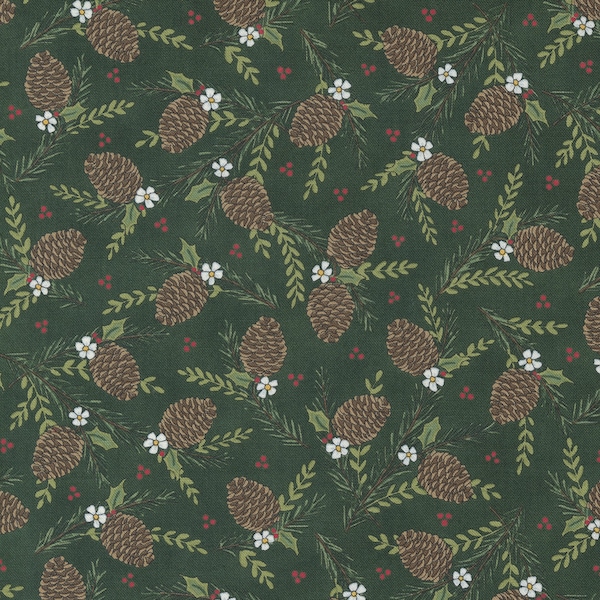 Holly Berry Tree Farm  | 56034 13 | Green | Pine Cone | Fat Quarters | Yardage