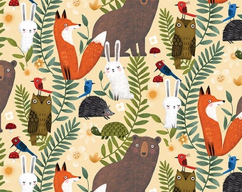 Terry Runyun | Into the Woods | Forest Friends | Butter | 13297-30 | Fat Quarters | Yardage