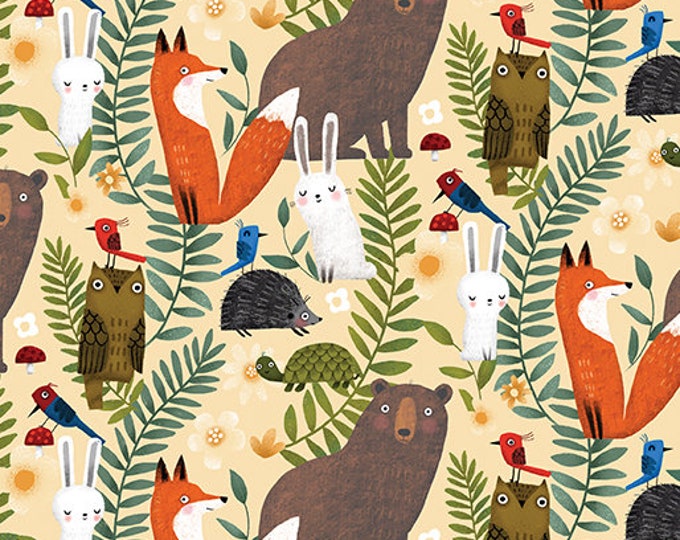 Terry Runyun | Into the Woods | Forest Friends | Butter | 13297-30 | Fat Quarters | Yardage F4