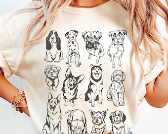 Dogs 90s Vintage Tattoo Style Tshirt, Retro Comfort Colors Y2k Animal Shirt, Dog Lovers Gift, Cute Dog Shirts, Nature Unisex Adult Pet Shirt