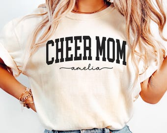 Custom Comfort Colors Cheer Mom Shirt, Personalized Cheerleader Mama Gift, Custom Name Cheer Tshirt, Cheerleading Shirt, Cheer Spirit Tee