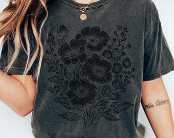 Comfort Colors Pressed Flowers Shirt, Boho Cottagecore Floral Tee, Vintage Wildflower Botanical Shirt Gift for Gardener