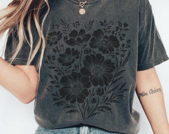 Comfort Colors Vintage Pressed Flowers Shirt, Botanical Floral Tshirt, Wildflowers T Shirt, Boho Cottagecore Tee, Gift for Gardener