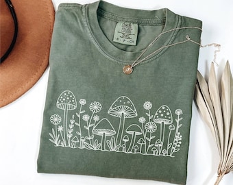 Vintage Botanical Mushroom Comfort Colors Tee, Cottagecore Nature Shirt