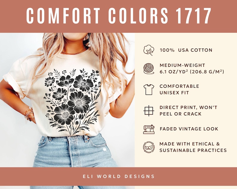 Comfort Colors Vintage Pressed Flowers Shirt, Botanical Floral Tshirt, Wildflowers T Shirt, Boho Cottagecore Tee, Gift for Gardener Ivory