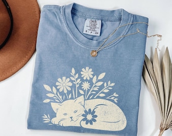 Cats 90s Vintage Style Tshirt, Retro Comfort Colors Y2k Kitten Shirt, Cat Lovers Gift, Cute Cat Shirts, Wildflowers Floral T Shirt, Gardener
