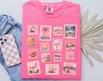 Comfort Colors Vintage Postage Stamp Shirt, Retro Beach Aesthetic Tee for Women, Summer Outfit, Ocean Lovers Gift, Salty Girl Tshirt