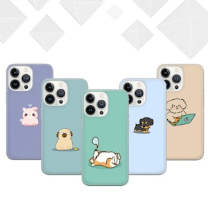Custodia per telefono con simpatici cani, custodia minimalista per piccoli animali domestici per iPhone 16 Pro, 15, 14, 13, 12, 11, Google Pixel 9 Pro, 8, 7A, Samsung S25, S24 FE, A26,