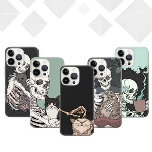 Spooky Black Cat Skeleton Phone Case: Flexible Gel Cover