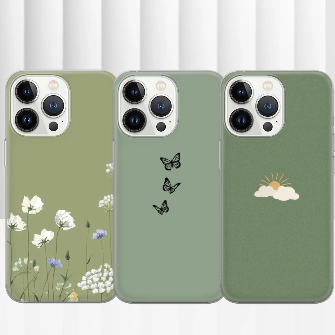 Green Phone Case Minimalist Cover for iPhone 16e, 15, 14, 13, 12, 11 ...