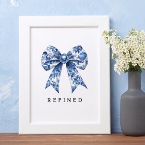 Chinoiserie Blue Floral Bow Print: Elegant Coquette Decor (Digital Download)