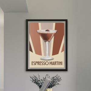 Póster imprimible de cóctel vintage de martini espresso, arte de pared de carrito de bar retro, impresiones de carrito de bar de moda, póster de bebidas espirituosas, decoración de bar para el hogar