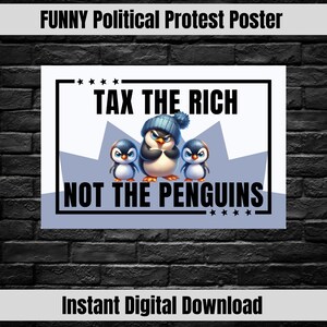 Protestposter pinguïntarief, afdrukbaar grappig protestbord, politieke merch van Not My President, instant digitale download