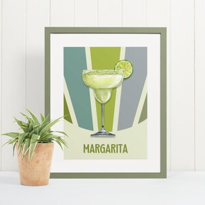 Póster imprimible de cóctel margarita vintage, arte de pared de carrito de bar retro, impresiones de carrito de bar de moda, póster de bebidas espirituosas, decoración de bar para el hogar