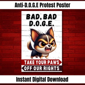 Anti-D.O.G.E-protestposter, afdrukbaar politiek bord, politieke merchandise van Not My President, instant digitale download kunst aan de muur