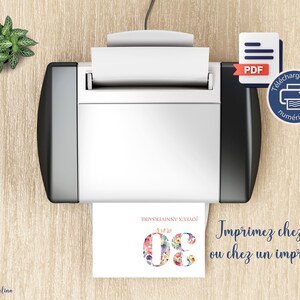 Birthday card, 30 years watercolor flowers, in English and French, digital download to print PDF image 4