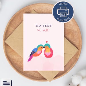 Carte d'amour, oiseaux amoureux, pas de bras pas de chocolat, en Français et Anglais, en téléchargement numérique à imprimer
