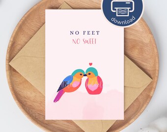 Love card, love birds, no arms, no chocolate, in French and English, digital download to print