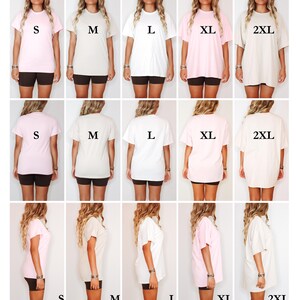 May include: GILDAN 5000 size fit guide with models wearing various t-shirt sizes from S to 2XL. The guide shows fitted, regular, relaxed, loose, and oversized styles. Model is 5'8", 145 lbs, with a 37" chest, 32" waist, and 42" hips.