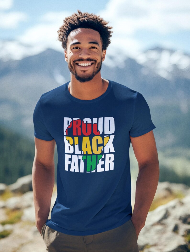 Proud Black Father Unisex Tee, 100% Soft Spun Cotton, Soft Relaxed Cozy Fit Blue