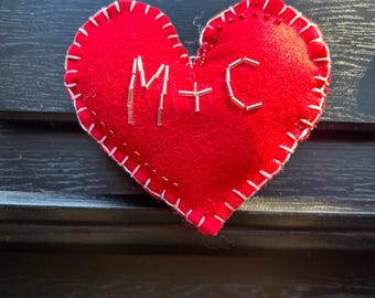 Handmade Felt Heart | Beaded & Embroidered Valentine Heart Plush | Custom Decor | Love Keepsake Decor