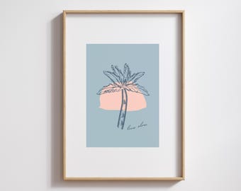 Live Slow Palm – Blue Minimalist Digital Wall Art | Printable Coastal Decor