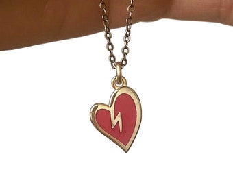 Electric Heart Charm Necklace, 14k Gold Plated Charm Pendant, Fierce, Girlfriend Gift, BFF Gift