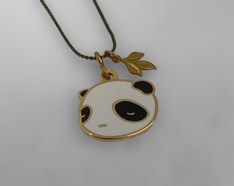 Panda & Leaf Charm Necklace, 14k Gold Plated Enamel Charm, Panda Lover Gift, Animal Lover, Girlfriend Gift, Stocking Stuffer