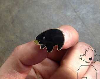 Black Bear Lapel Pin - 14k Gold Plated  Hard Enamel Cloisonné Pin Badge, Outdoors Camping Lover Stocking Stuffer, Bear Lover Gift