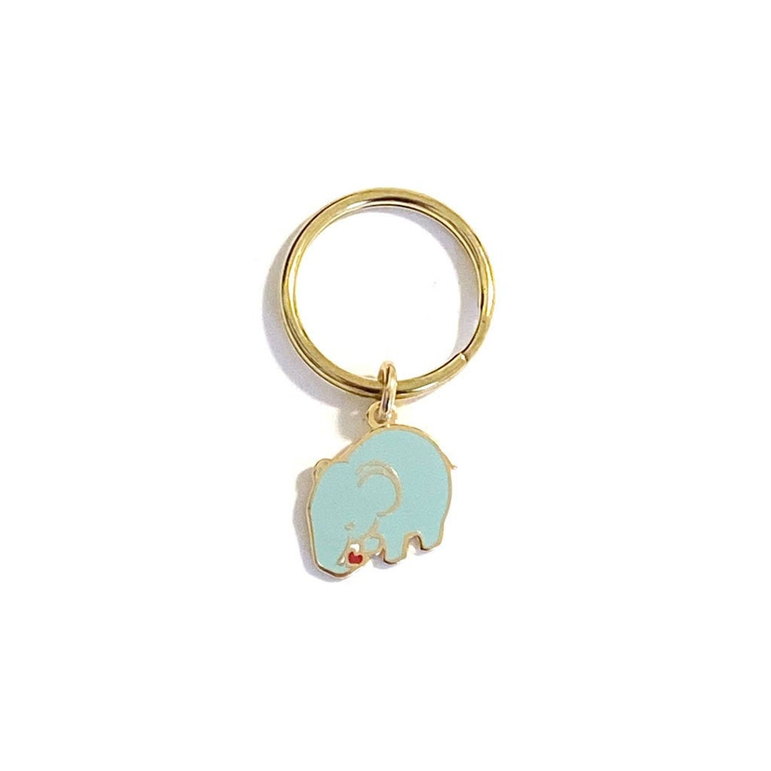 Sweet Heart Elephant Key Ring, 14k Gold Plated Hard Enamel Charm & Solid Brass Key Ring