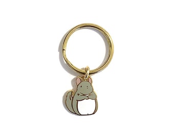 Chinchilla Keychain, 14k Gold Plated Charm, Solid Brass Hardware, Chinchilla Pet Lover Gift, Stocking Stuffer, House-warming, New Home Gift