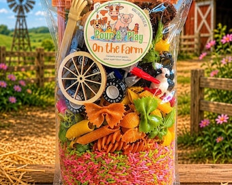 Kit sensorial de granja, actividad de juego en miniatura "Pon el vertido y juega"