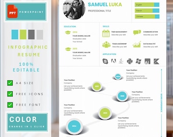 Plantilla de currículum vitae infográfico moderno 22 / Elegante y profesional / Personalizable