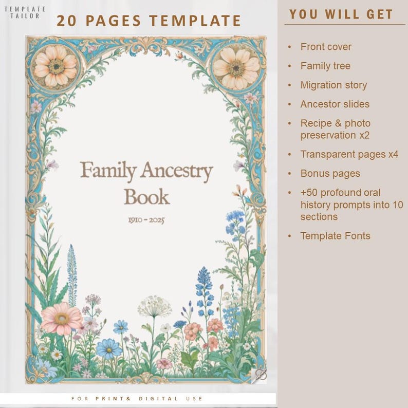 Family Ancestry Book Template: Customizable Genealogy Journal (PPT ...