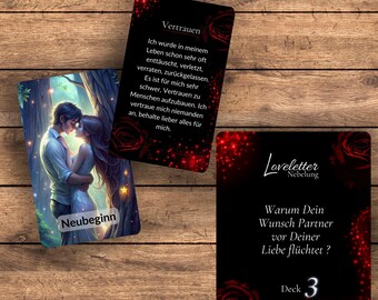 Why is your desired partner running away from love? Oracle Deck 3, black background with red roses, 7 x 12 cm, 40 cards, box