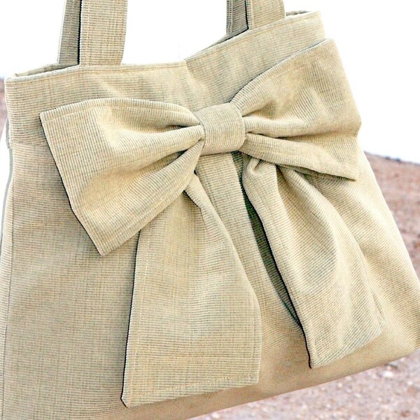 Tan Bow Bag / Purse w/ Double Handles--Last one, Ready to Ship