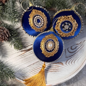 Royal Blue Velvet Christmas Tree Decorations -  Handmade Oranaments