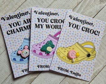 Clog charm Valentine&#39;s card, classroom valentines, valentines cards for kids, personalized valentines, customized cards