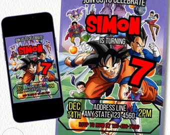 Dragon Ball Birthday Digital Invitation Template: Anime Kids Party (Editable)