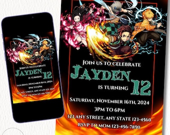 Demon Slayer Birthday Invitation Template | Anime Kids Party (Printable)