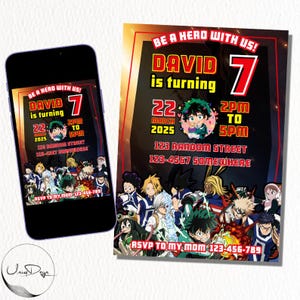My Hero Academia Birthday Invitation Template | Printable Birthday Invitation | Kids Party Invitation | Editable Anime Birthday Invitation