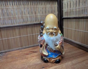 Antique Japanese Kutani Fukurokuju Figurine Celadon Glaze  display picture 1
