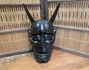 Japanese Vintage Hannya Devil Wooden Mask Black Noh Theater Art Auction Japan SS9
