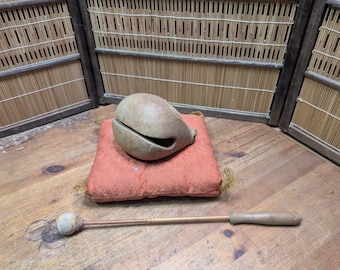 Vintage Japanese Mokugyo Wooden Drum 1970s Hand Carved Temple Instrument AG2