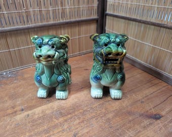 Handcrafted Okinawa Shisa Pair – Black Lion Statues, Feng Shui