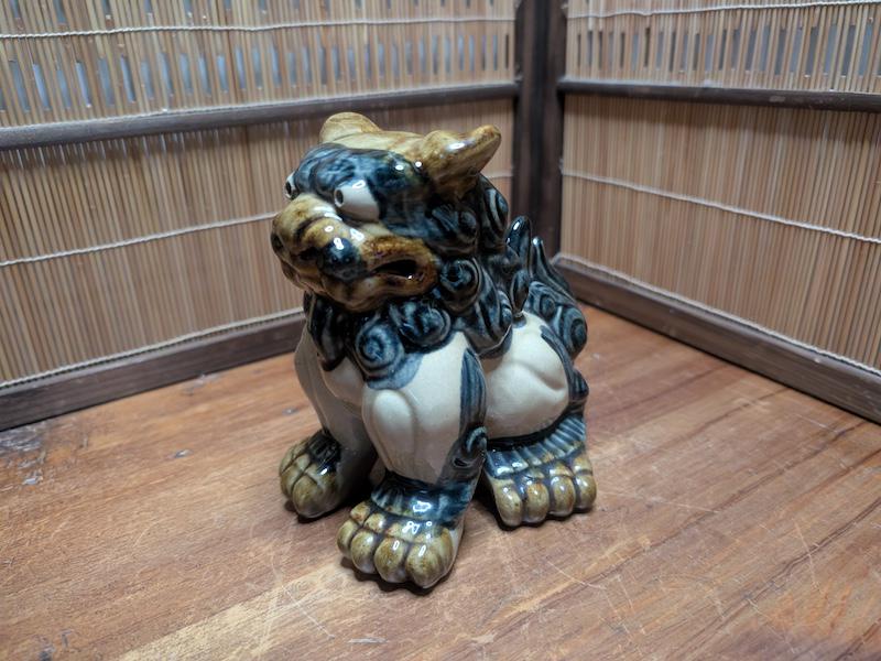 Vintage Okinawa Shisa Lion Statue Handmade Female Lucky Charm Left