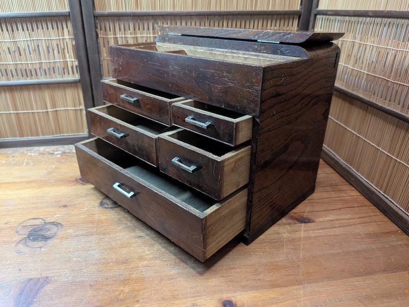 Rare Vintage Japanese Sewing Box 1950s Natural Sakura Cherry Wood