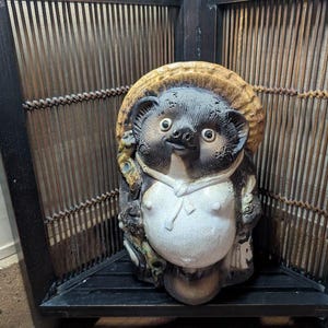 Japanese Antique Tanuki Collection, Three Cypress Wood Japanese Antique Tanuki Collection, Three Cypress Wood