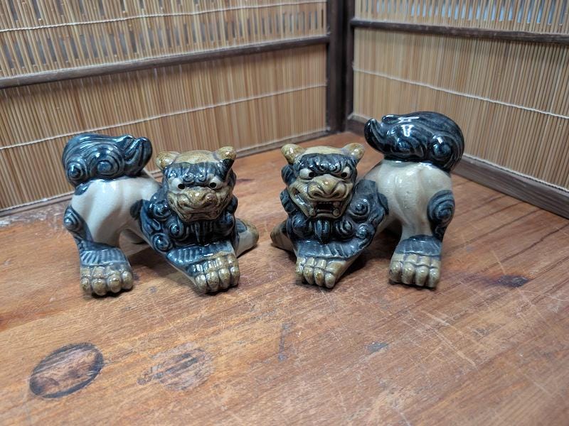 コレクション Okinawa Shisa 20cm Shisa Okinawa Lion Figurine Dog Foo Guardian Set Pottery